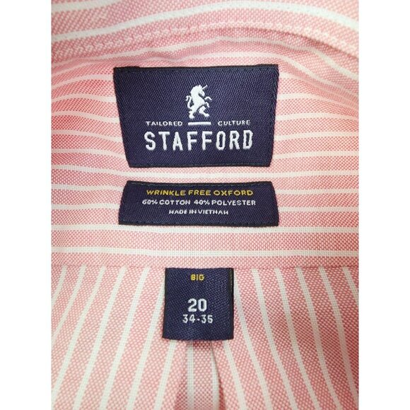 Stafford Size 20 34-35 Big Salmon White Stripe Wrinkle Free Oxford Button Down - Picture 4 of 9